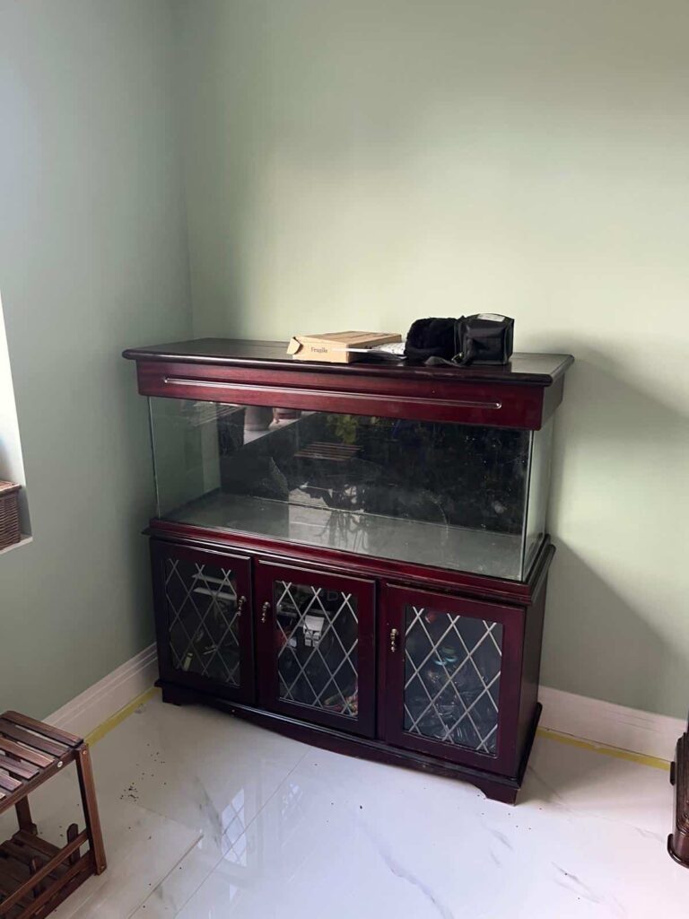 Fragile glass display cabinet protected and moved during a house removal in Slough